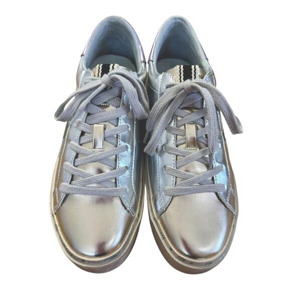 SHU SHOP Petula Platform Sneakers Metallic Silver Gold Stars Vegan Leather Sz 8 - Picture 4 of 13